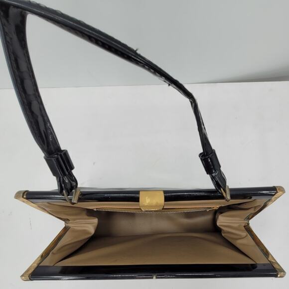 Vintage 50s Patent Leather Vinyl Top Handle Clasp Frame Satchel Handbag Purse - Picture 7 of 11